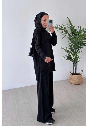 Ka Hijab Işıltılı Merserize Takım - Siyah