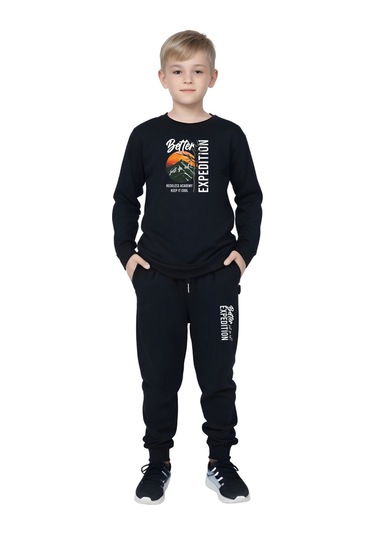 2li Erkek Çocuk Baskılı Sıfır Yaka Mevslimlik Alt-üst Takım Haki - Lacivert