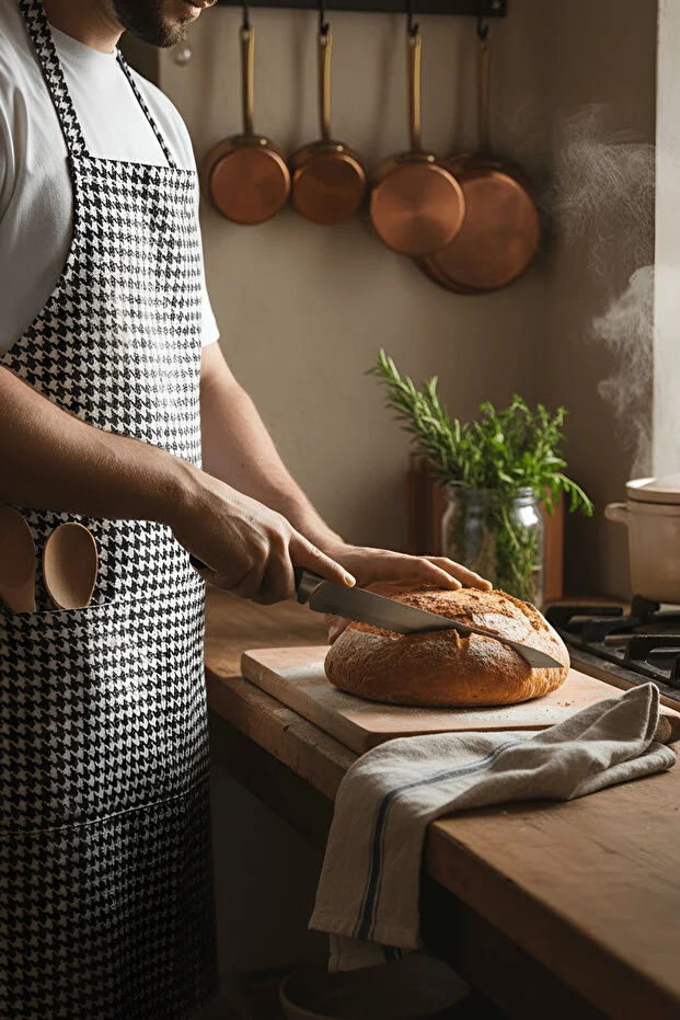 Gabardin Kumaş Mutfak Aşçı Önlüğü Master Chef Siyah Beyaz Kazayağı