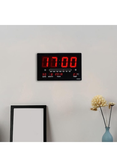 Suntek Sıcaklık Gün Tarih Göstergeli Dijital Duvar Saati Siyah
