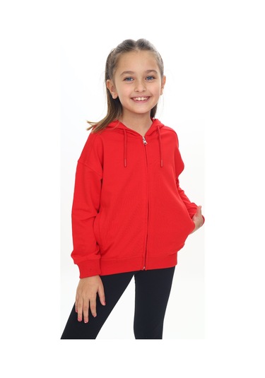 Toontoy Kız Çocuk Kapüşonlu Hırka Kırmızı
