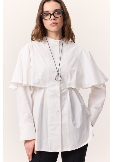 Pelerinli Tasarım Gömlek Ekru Ekru