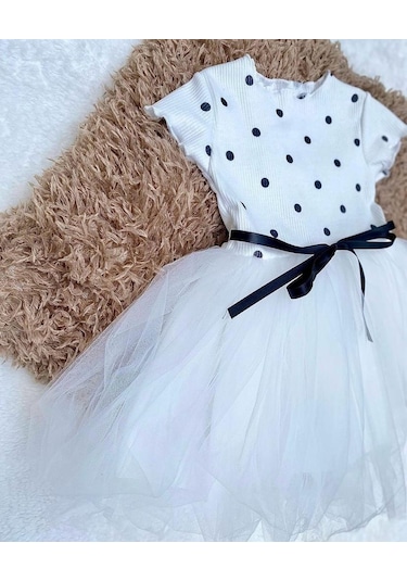 Minaz Baby Beyaz Puantiyeli Elbise Beyaz
