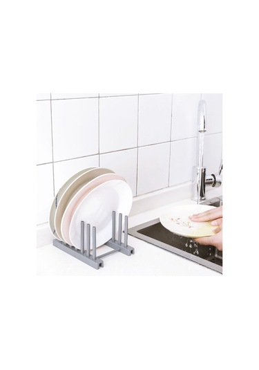 Bambu Tepsi Bulaşıklık Mutfak Depolama Gri -