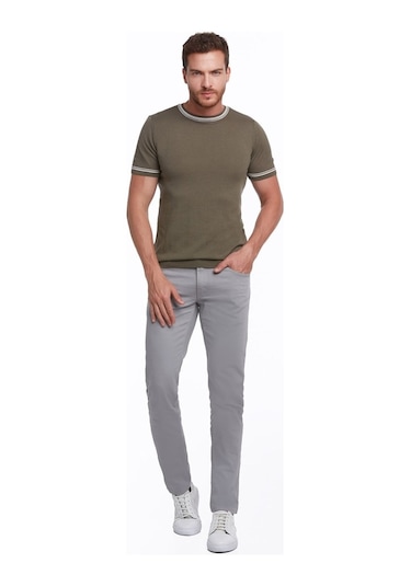 Hatemoğlu Haki Slim Fit Basic Bisiklet Yaka Triko Tişört-Haki