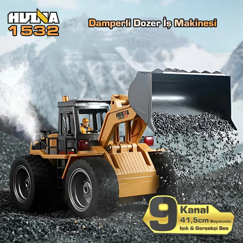 Huına 1532 1/18 9ch Rc Wheel Loader Damper Dozer Kamyon İş Makinesi Kazıcı Uzaktan Kumandalı Rc Model -2.4g Gerçekçi Similasyon Ses Ve Işık Sistemi