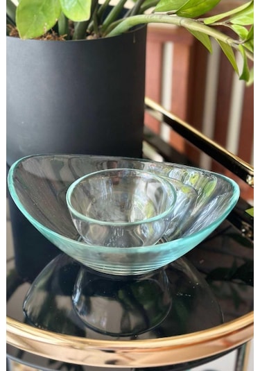 Ortası Kaseli Kenarları Çukur Sos Servis Sunum Kasesi Cam 25 Cm