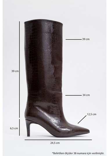 Camila Kahve Baskı Kadın Topuklu Çizme Kahve Kroko