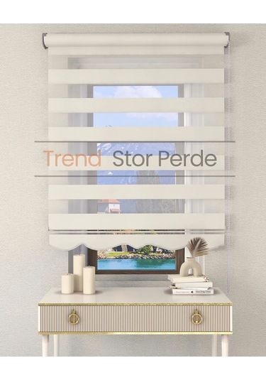 Beyaz Etek Dilimli Zebra Stor Güneşlik Perde Kırık Beyaz