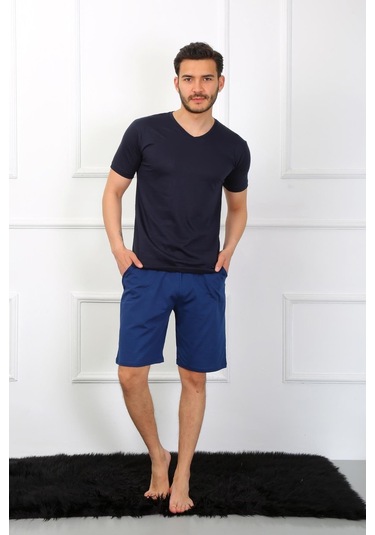 Akbeniz Erkek Penye 3'lü Lacivert V Yaka Pijama Takımı 6822-lacivert Lacivert