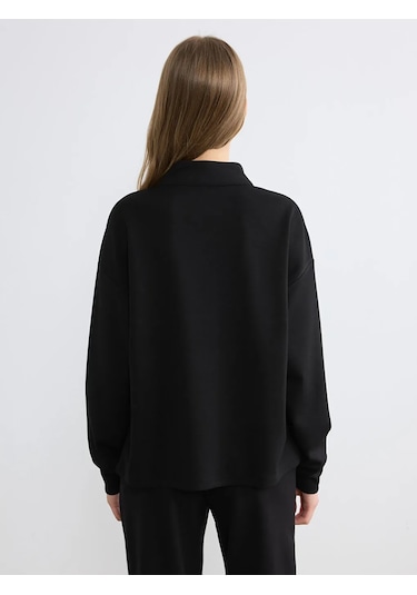 Lc Waikiki Siyah Dik Yaka Soft Touch Oversize Kadın Sweatshirt