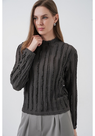 Kadın Dokulu Esnek Örme Bluz 975 - Antrasit Antrasit