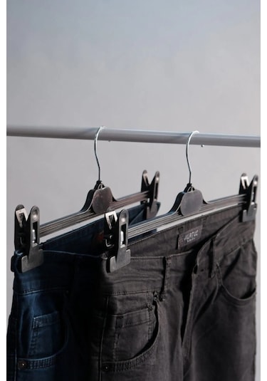 5 Adet Mandallı Pantolon & Etek Askısı Metal Kıskaçlı, Kırışma Önleyici Süngerli, Kaymaz Tasarım Siyah
