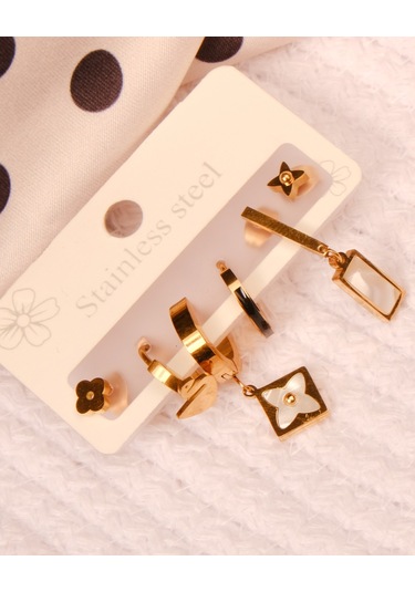 Lekka Design Altılı Kuğu ve Yonca Kadın Kararmaz Çelik Küpe Çelik