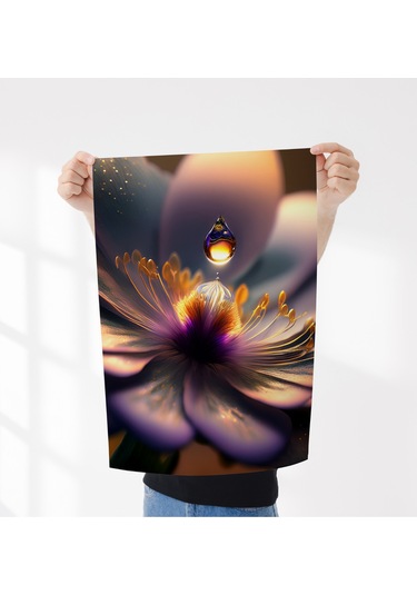 Çerçevesiz Poster - Dijital Baskı - Mor Çiçek Ve Damlası
