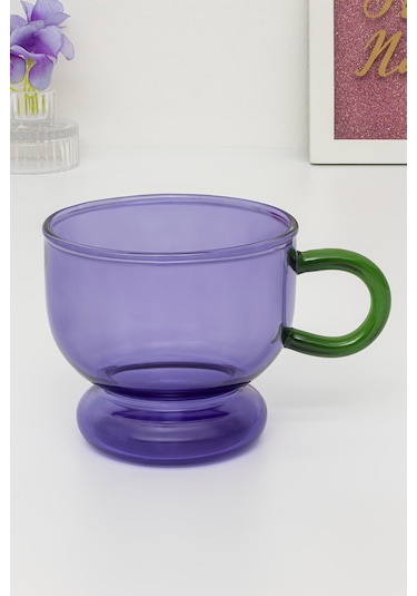 Glass In Love Renkli Kulplu Cam Bardak - Mor