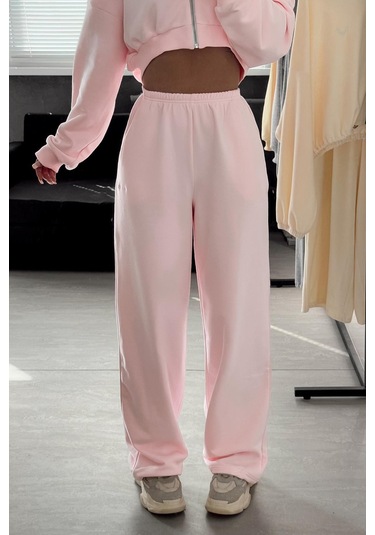 Pembe Geniş Paça Basic Kadın Eşofman Altı Mg2553 Pembe