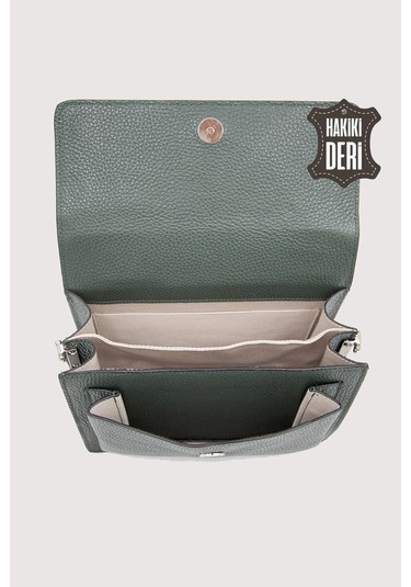 Hakiki Deri Kadın El Çantası Haki Smr9022 Haki