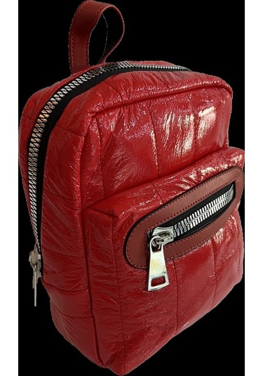 Sentt Parlak Deri Çift Fermuarlı Çanta