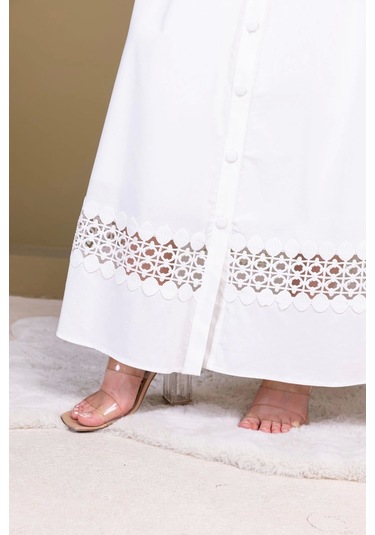 Dantel Detaylı Pileli Pamuk Etek 6025-beyaz Beyaz