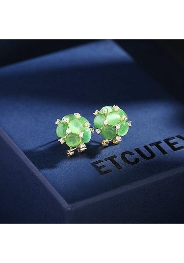 Novahub Yeşil 2022 Yeni Narin Opal Taş Yuvarlak Saplama Küpeler Kadın Lüks Sarı Altın Renk Bohemia Kulak Vintage Takı Çok Renkli Çok Renkli