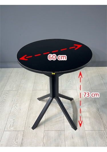 İkra Yuvarlak Siyah Balkon Masası Mutfak Yemek Masası 60 Cm