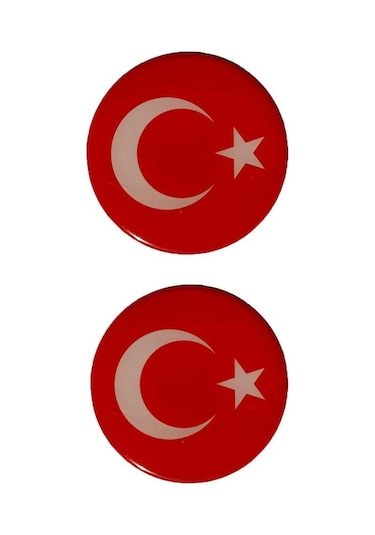 Türk Bayrağı Yuvarlak Damla Etiket Sticker Yapıştırma (2'Li) 5Cm
