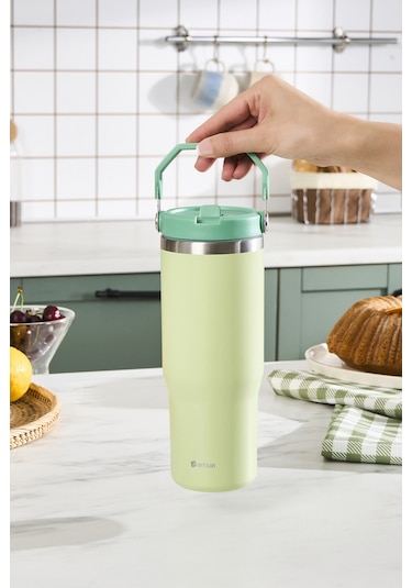 Emsan Star Ice Pipetli Çelik Sızdırmaz Termos Mint 900 Ml Yeşil