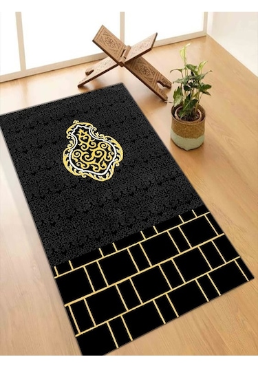 Siyah Seccade Namazlık Keçe Kaymaz Taban Süngerli Diz Ağrıtmaz Ahs900