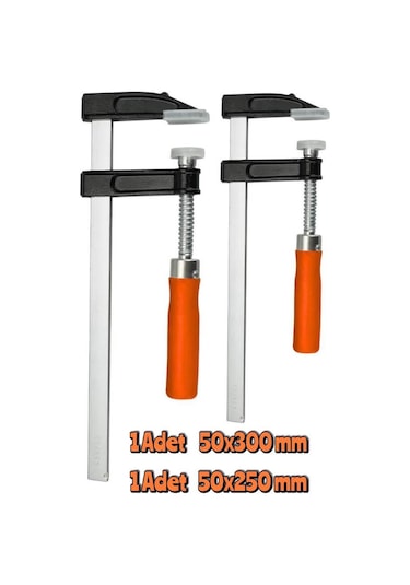 2 Adet F Tipi İşkence 50x300mm Ve 50x250 Mm Ahşap Saplı Mengene