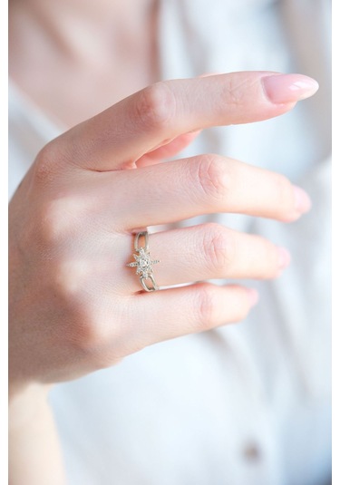 Gümüş Kaplama Ayarlanabilir Kuzey Yıldızı Yüzük Çok Renkli