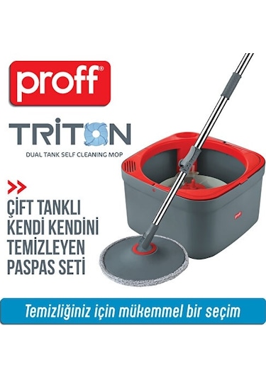 Proff Yeni Triton 170 Spin Mop Temiz Kirli Su Tanklı Temiz Su Kapasitesi 2 L