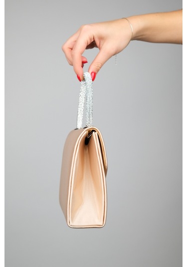 Monako Bej Saten Taşlı Kadın El Çantası Çok Renkli