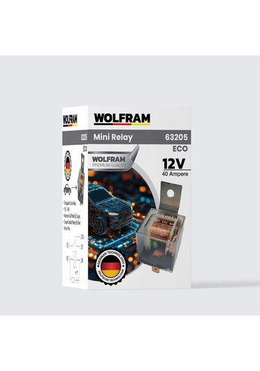 Wolfram Germany 12 Volt 40 Amper Çift Platinli Şeffaf 5 Uçlu Unıversal Röle - 10 Adet