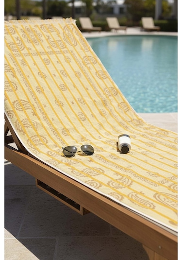Sarı Retro %100 Pamuklu Plaj Havlusu 70x140 Cm