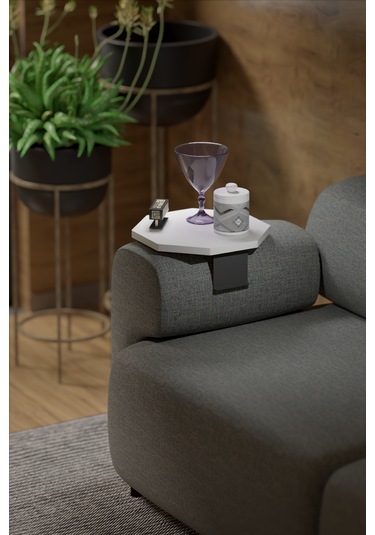 İkili Yan Sehpa Ayarlanabilir Tepsi Sekizgen Beyaz