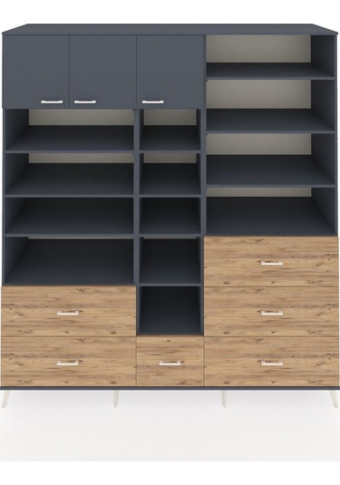 Kronos Dolap 17 Raflı 6 Çekmeceli 3 Kapaklı 220x59x243 Antrasit-antrasit/çam Antrasıt/atlas Çam