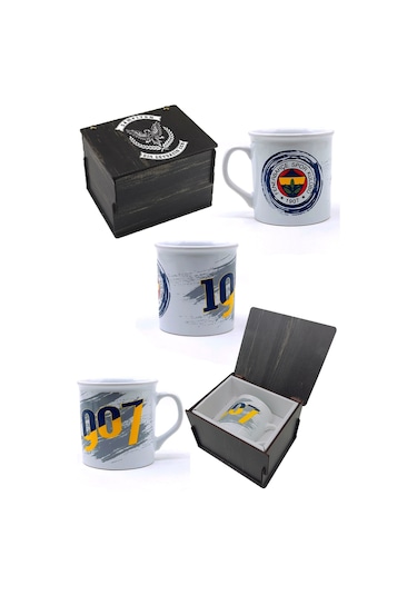 Fenerbahçe Lisanslı Established 1907 Fb Şal Atkı Kupa Ve Bileklik Set Hediyelik Kutulu Sarı - Lacivert