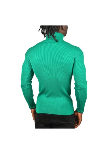 Deepsea Erkek Yeşil İnce Fitilli Tam Boğazlı Balıkçı Yaka Tüylenmeyen Triko Kazak 2505498 Yeşil