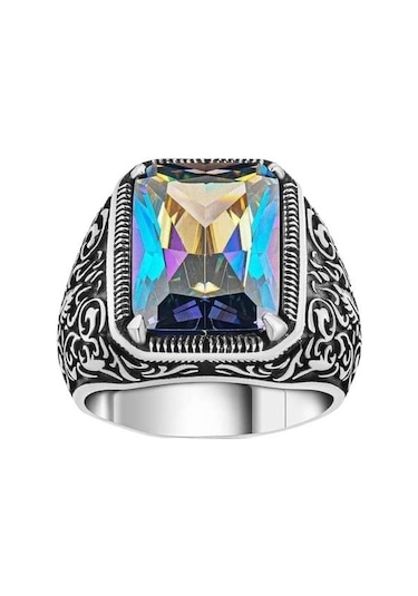 Kalem İşlemeli Mistiktopaz Taşlı Gümüş Yüzük 240052033g18y