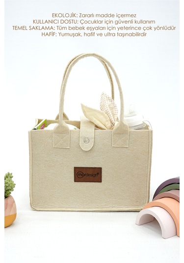 Mordesign Taşınabilir Keçe Çanta Yenidoğan Alt Açma, Kadın Çantası, Ev ve Seyahat Düzenleyici Organizer Bej