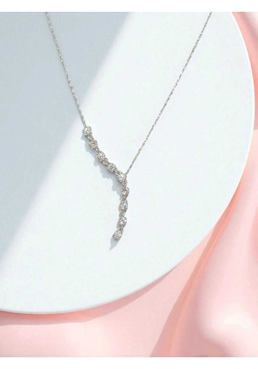 Zirkon Taşlı 925 Ayar Gümüş Y Kolye Zarif Ve Işıltılı Tasarım Gümüş