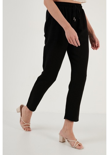 Lela Pamuk Ve Keten Karışımlı Yüksek Bel Rahat Kesim Cepli Bayan Pantolon 5865019 Siyah