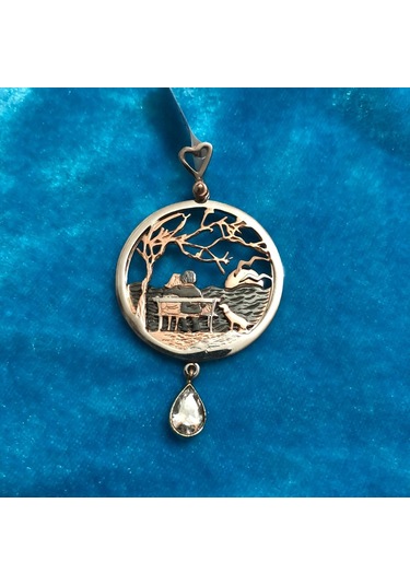 Tasarım 3 Boyutlu Gün Batımını Izleyen Iki Sevgili Gümüş Kolye 92