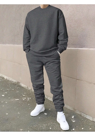 Erkek Düz Eşofman Takımı Sweatshirt Jogger - Antrasit Oversize Şardonlu Bisiklet Yaka Antrasit Erkek Düz Eşofman Takımı Sweatshirt Jogger - Antrasit Oversize Şardonlu Bisiklet Yaka Antrasit