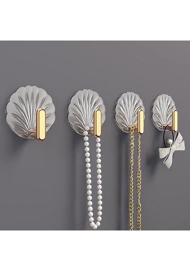 Hangfox "4'lü Yapışkan Kabuk Askı - Dekoratif Ve Sağlam Duvar Kancası" Altın