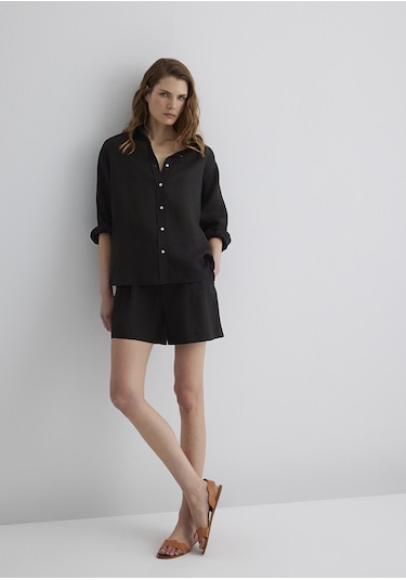 Mavi - Siyah Keten Gömlek 1210747-900 Siyah