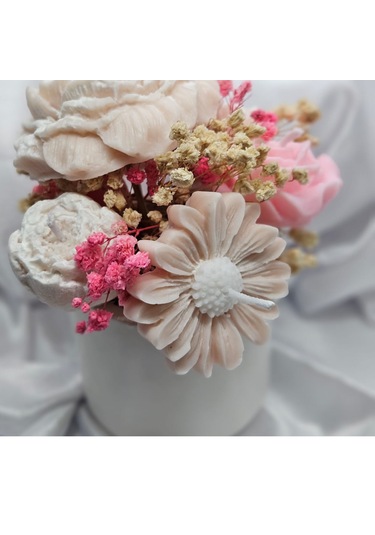 El Yapımı Gül Ve Papatya Mum Alçı Saksı Hediyeli