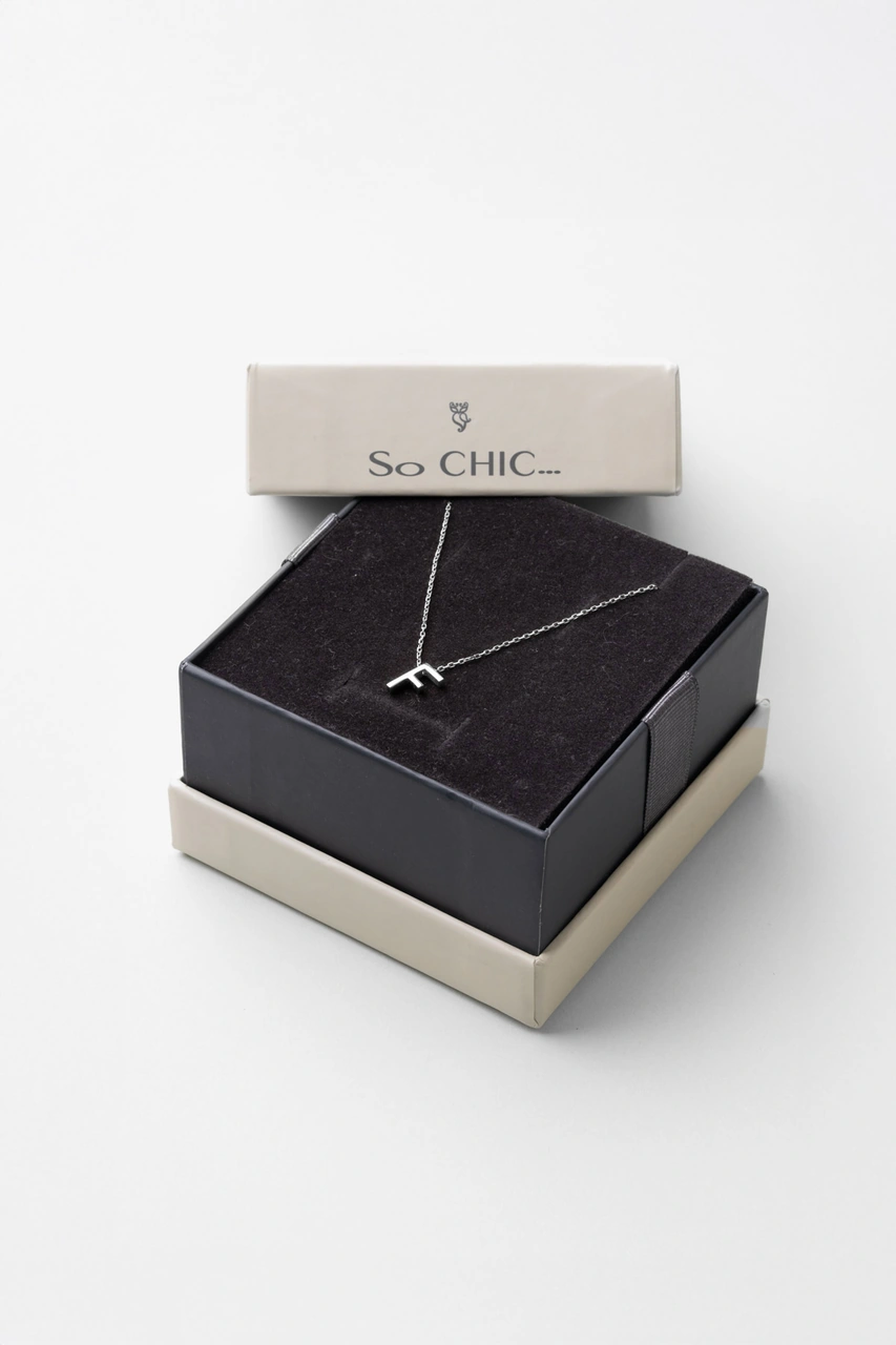 F Harfi 18 Ayar Beyaz Altın Kaplama 45 Cm Gümüş Kolye Rodyum