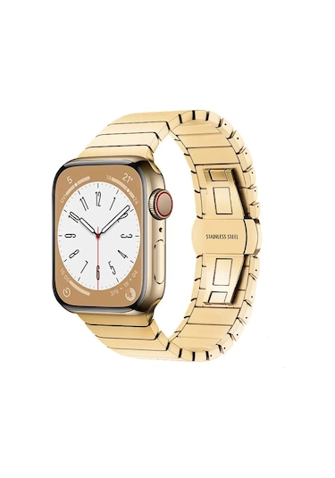 Apple Watch Uyumlu  42mm Kr413 Fine Steel Kordon - Gold